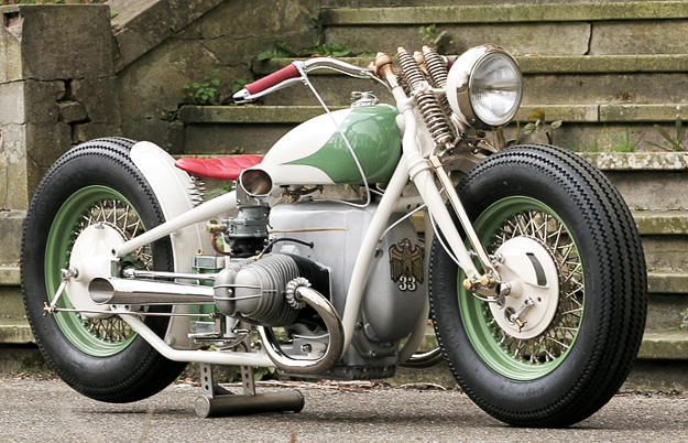 It's a vintage BMW motorbike given the classic bobber treatment by Mark van