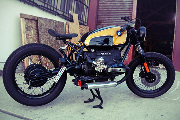 European 1983 BMW R80 Bobber Motorcycle in Yellow and Black