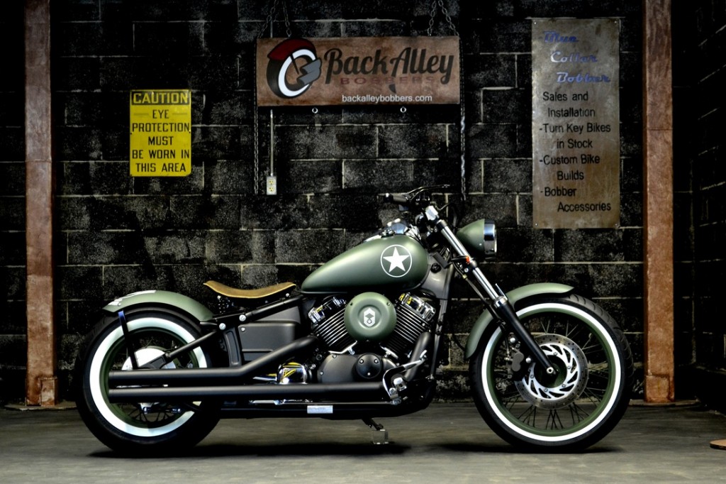 Military V-Star 650 Bobber Motorcycle in OD Green